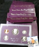 1985 S, 1986 S, (2) 1987 S, & 1988 S U.S. Proof Sets, all original as issued.