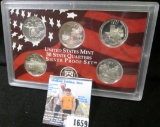 2004 S U.S. Silver Five-piece Proof Quarter Set, in hard plastic case of issue.