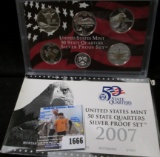 2007 S U.S. Silver Five-piece Proof Quarter Set, in original box of issue. Some toning.