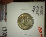 1939 D Key Date Jefferson Nickel, Original lightly toned BU.