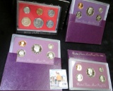 1982 S, 88 S, 89 S, & 90 S (cracked case)  U.S. Proof Sets in original boxes as issued.