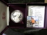 1990 S Silver Proof American Eagle in original velvet-lined box of issue.