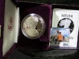 1989 S Silver Proof American Eagle in original velvet-lined box of issue.