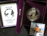 1990 S Silver Proof American Eagle in original velvet-lined box of issue.