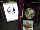 1989 S Silver Proof American Eagle in original velvet-lined box of issue.