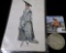 1922 D U.S. Peace Silver Dollar & a 1910 postcard with Italian Stamps and depicting a lovely Lady in