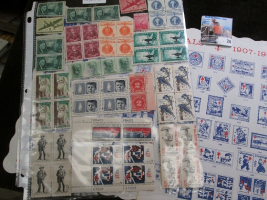 1907-1963 Christmas Seals National Tuberculosis Association Placemat; & (56) Mint U.S. Stamps.