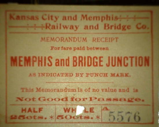 Early 1900 Railroad Scrip "Kansas City and Memphis Railway aqnd Bridge Co. Memorandum Receipt For Fa