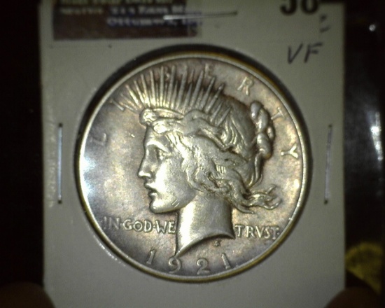 1921 P Silver Peace Dollar, Choice VF, Key Date.
