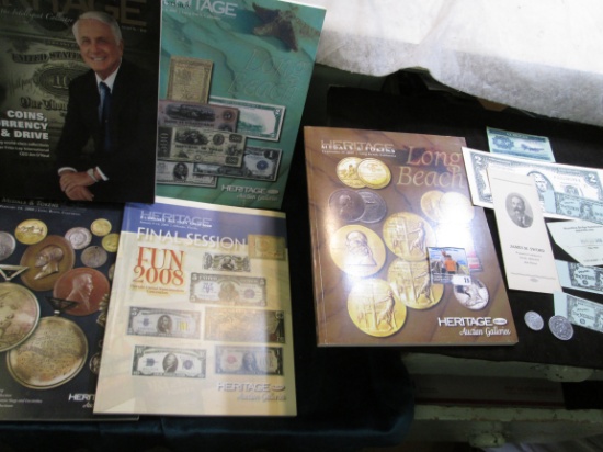 (5) different Heritage Auction Catalogs & a mixture of Tokens and Scrip.