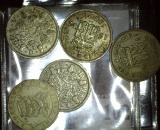 1921, 28, 30, 41, & 42 Great Britain Silver Six Pence coins.