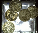 1929, 34, 41, 43, & 44 Great Britain Silver Six Pence coins.