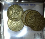 1922, 32, 34, 39, & 43 Great Britain Silver Six Pence coins.