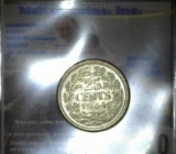 1944 P Netherlands Silver Twenty-five Cent Piece. Brilliant Uncirculated.