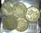 1926, 28, 36, 42, & 43 Great Britain Silver Six Pence coins.