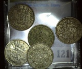 1928, 31, 41, 44, & 45 Great Britain Silver Six Pence coins.