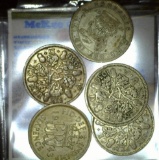 1927, 30, 33, 36, & 43 Great Britain Silver Six Pence coins.