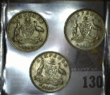 1959 & (2) 1960 Australia Silver Six Pence coins.