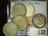 1942, 43, (3) 44, & 45 George VI British India Silver 1/4 Rupees coins.