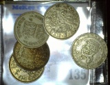 1927, 32, 42, 43, & 44 Great Britain Silver Six Pence coins.