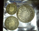 1944 British India silver 1/4 Rupee, 1943 Half Rupee, & 1945 Silver Rupee.