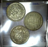 1911, 41, & 44 Silver Netherlands Twenty-Five Cent pieces.
