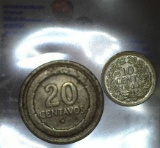 1947 D Republic of Colombia 20 Centavos & 1944 Netherlands Silver Ten Cent Piece.