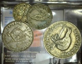 New Zealand Silver Coins: 1942 Three Pence, 1934 Six Pence, 1935 One Shilling, & 1942 Florin.