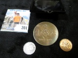 1986 Venezuela Five Centimos; 1989 Canada Cent; & a Kirkville, Iowa Masonic Lodge Penny (foam stuck