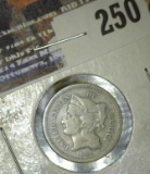 1865 U.S. Civil war Date Three Cent Nickel.