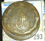 1772 a.d. Gigantic 5 Kopeks Empress of Russia Copper Coin. It weighs almost as much as two silver do