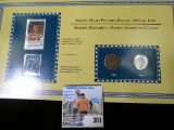 1900 & 1901 Indian Head Cents & Stamps in a holder and ready for display.