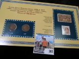 1906 & 1907 Indian Head Cents & Stamps in a holder and ready for display.