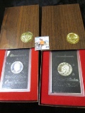 1971 S & 73 S Silver Eisenhower Dollars, Gem Proof. In original boxes.