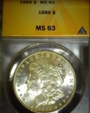 1886 P Morgan Silver Dollar ANACS slabbed MS63 with reverse VAM sticker 