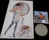 1922 D U.S. Peace Silver Dollar & a 1918 postcard with removed Stamps and Censured Postal cancel, de