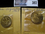 Gem BU 1965 Austria 50 Groschen & Schilling Coins in cellophane and manilla envelopes. Y103 & Y104.