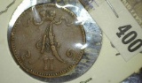 1866 Finland Five Pennia, nice grade. Y-2