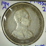 German States-Prussia Silver 5 Marks Coin Dated 1914-A With Kaiser Will Helm The Second On The Front