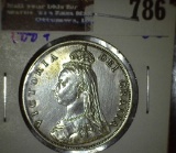 1887 British Silver Half Crown With Queen Elizabeth On The Front