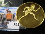 2 Inch Gold Electroplate Medal Over Bronze.  On The Reverse It Says Jockey