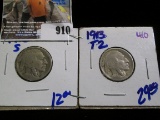 1913 Type 2 And 1916-S Buffalo Nickels