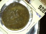1850 Canadian One Penny Dragon Slayer Bank Token