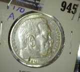 1938-A Silver German 5 Marks Coin With A Swastika