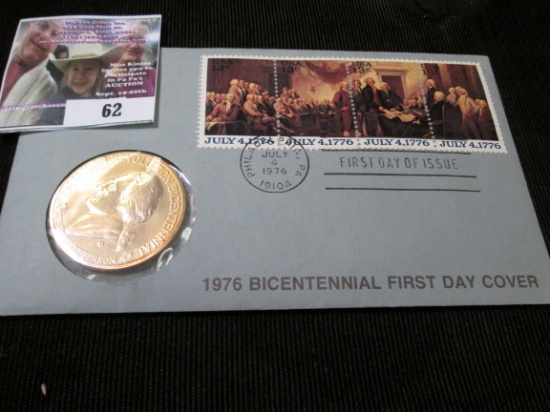 1976 Bicentennial First Day Cover With 39mm Brass Medal.