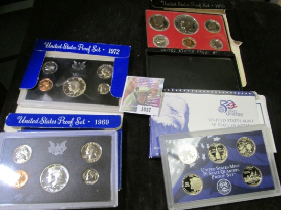2000 S U.S. State Quarters Proof Set; 1969 S, 72 S, & 75 S U.S. Proof Sets. All in original boxes of