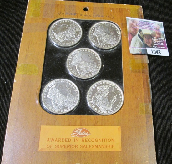 Set of 5 Silver Dollars from Colorado "Gates Awarded in Recognition of Superior Salesmanship", all a