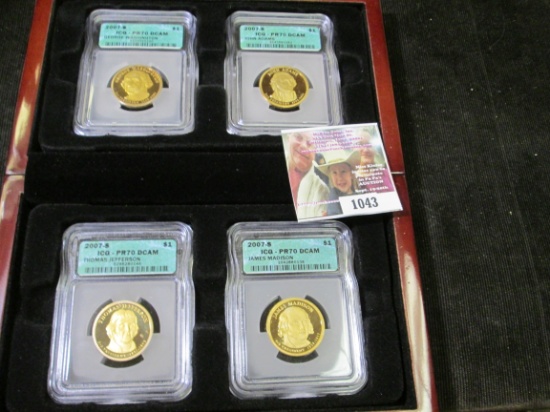 Set of four different 2007 S Presidential Golden Dollar Proofs, all graded by ICG PR70 DCAM.