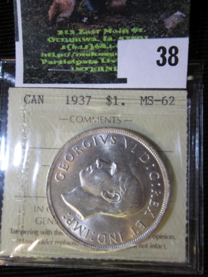 1937 Canadian Dollar Graded Ms 62.  This Coin Books For Around $80 In This Condition