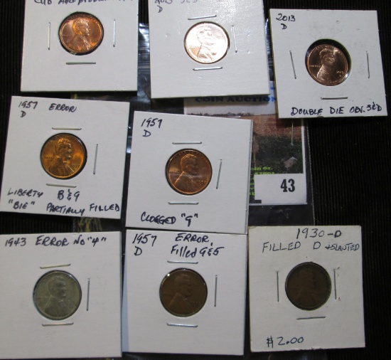 8 Error Lincoln Pennies Includes 2013-D Double Dies All For One Money